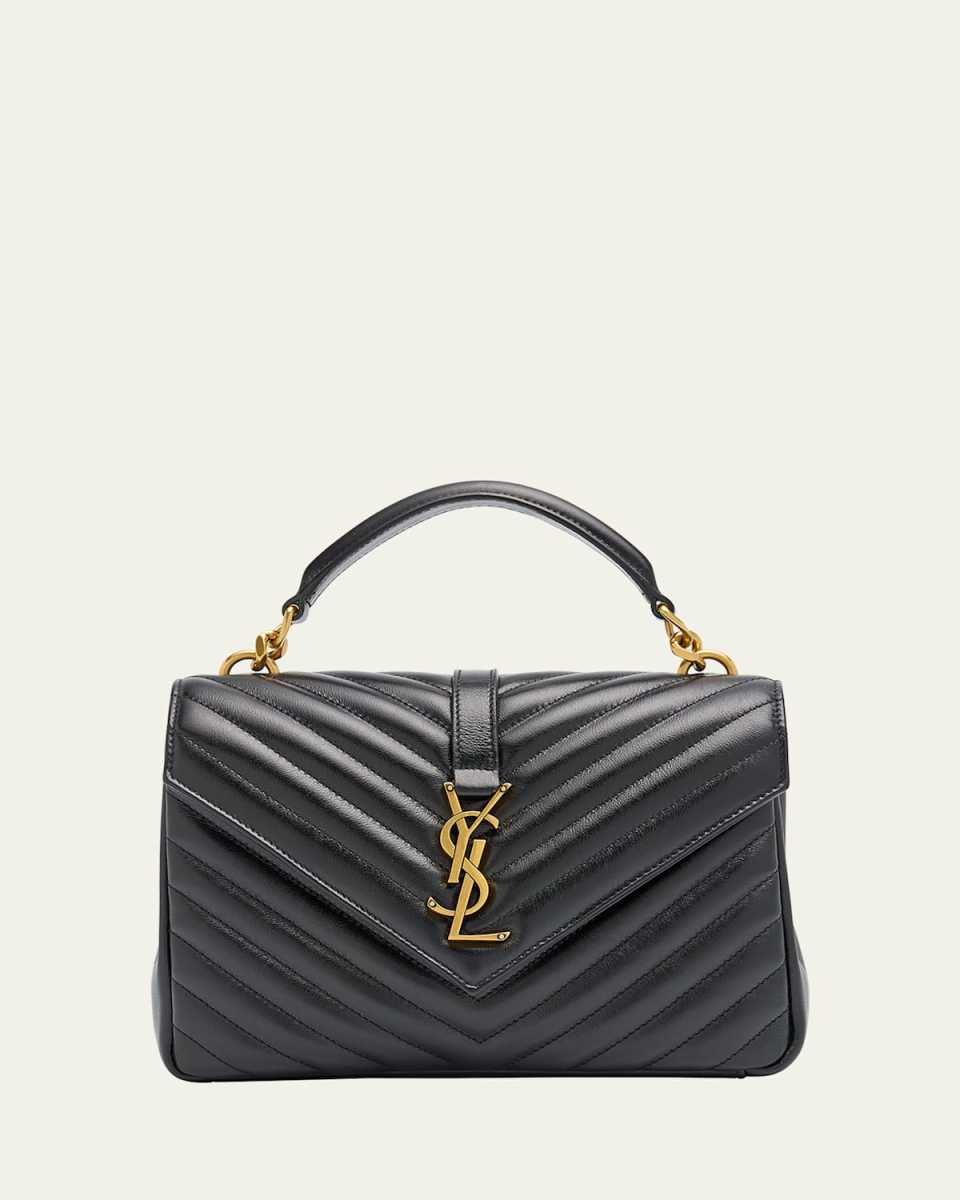 College Medium YSL Flap Top-Handle Bag in Quilted Leather